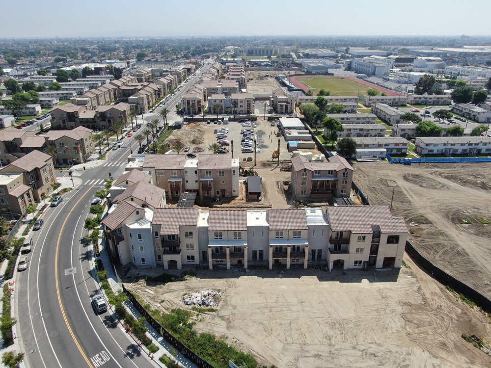 Affordable housing community aerial progress view